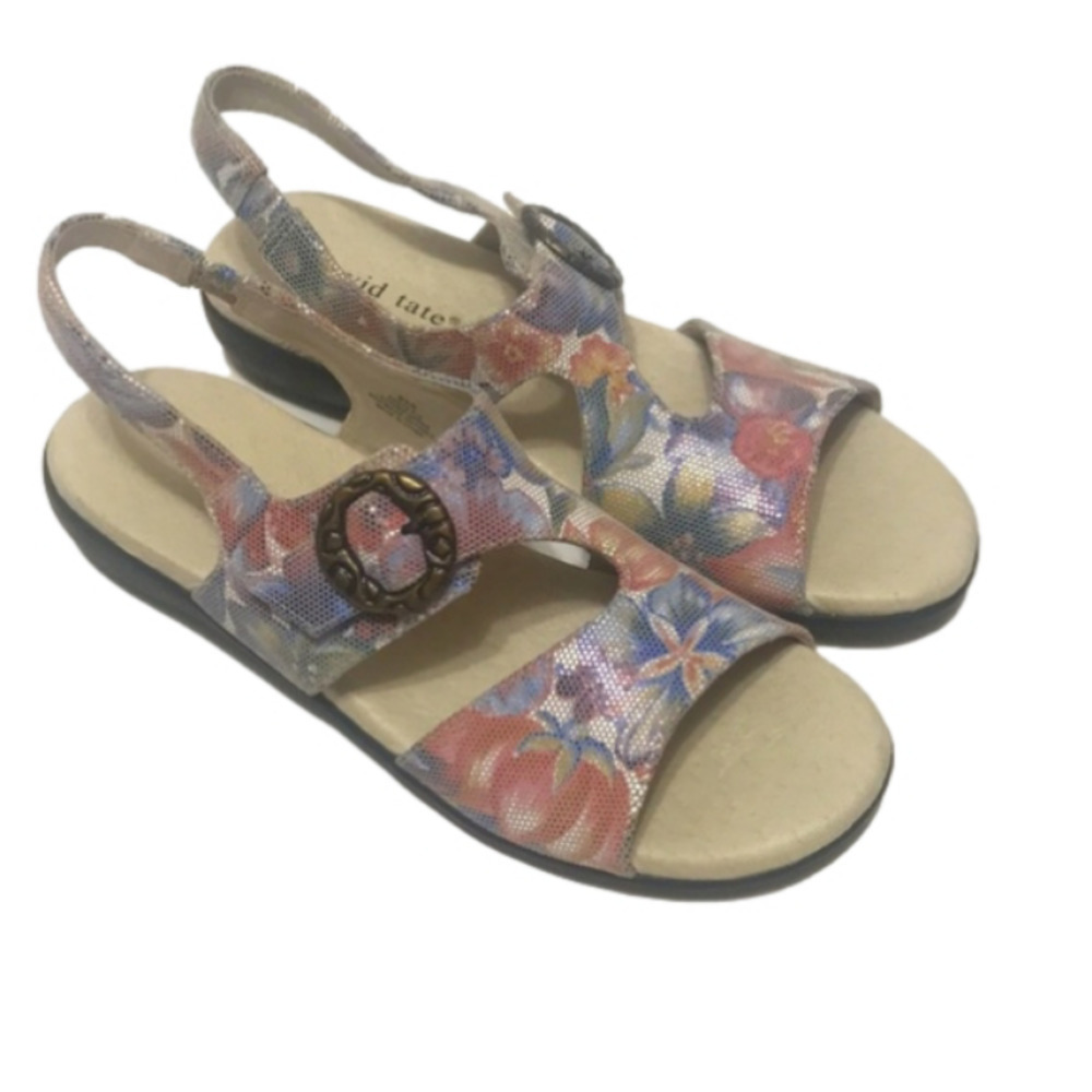𝅺David Tate Women’s  Colorful Pink Floral & Blue Print Casual Sandals 8